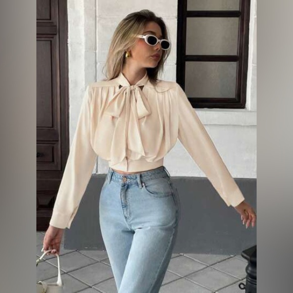 Sportmax Cream Tie-Neck Blouse
